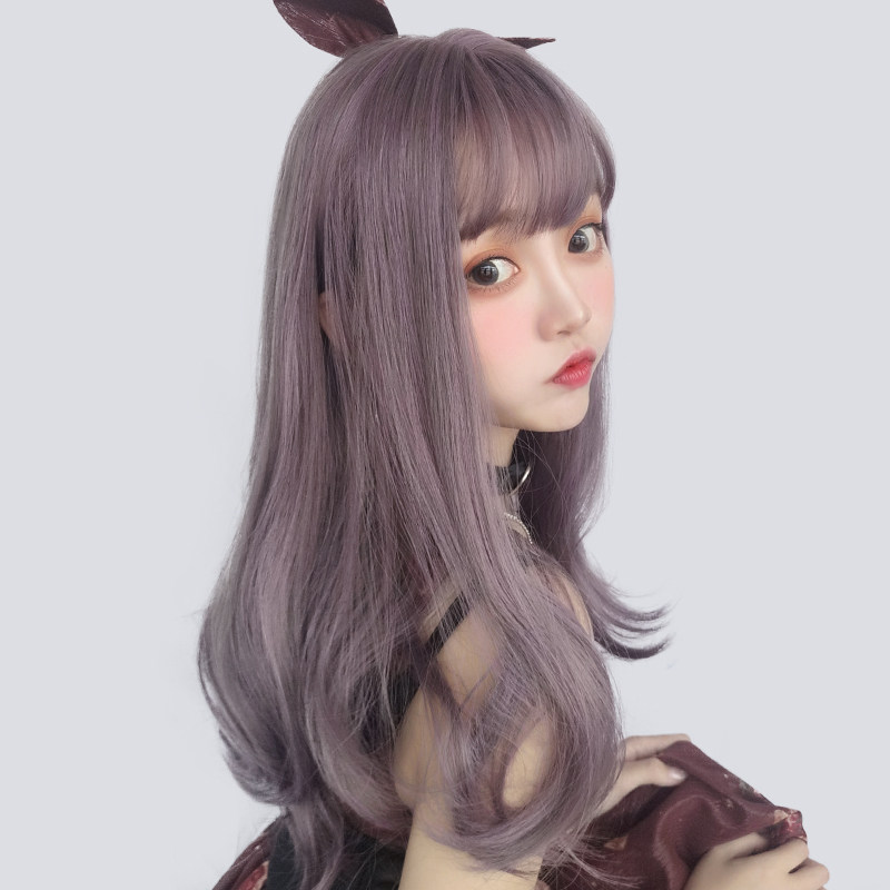 Wig Lady Grey Purple Fairy with long hair Daily Japanese lolita longhernet Japanese lolita long straight hair net red full headgear