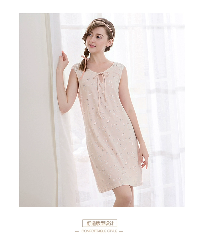 Váy ngủ của phụ nữ mùa hè cotton phong cách Hàn Quốc dễ thương tươi mát và ngọt ngào váy yếm không tay sexy váy mùa hè - Đêm đầm