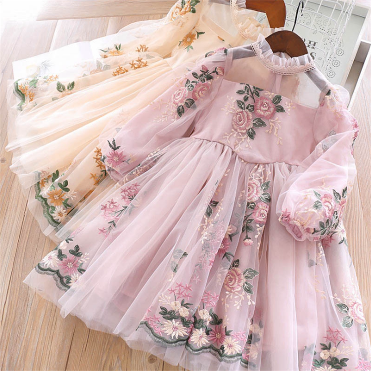 Girl Spring Dress Ocean Dress 2022 New Children Suit Summer Long Sleeve Dress Han Royalty Little Girl Princess Dress