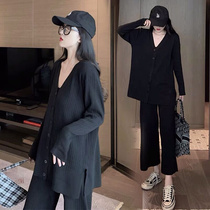 Pregnancy Woman Dress Spring Autumn Suit Out of Fashion Style Korean version Knitted Broadlegged Pants Loose Casual and Lean Tide Mother two sets