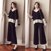 Pregnant Woman Spring Clothing Suit Fashion style Ocean Knit Sweater Damp Hot Mother Personality Spring And Autumn web Infrared out of two sets