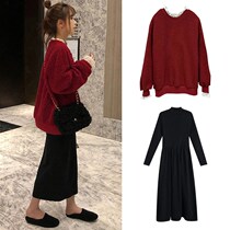  Pregnant womens autumn suit fashion Korean version of autumn and winter thick sweater dress loose net red two-piece trendy mother