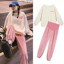 Pregnant women Autumn Fashion Suite Fashion Korean version of the new autumn and winter necropolis Loose Big Code Sports Casual Net Red two sets of damp