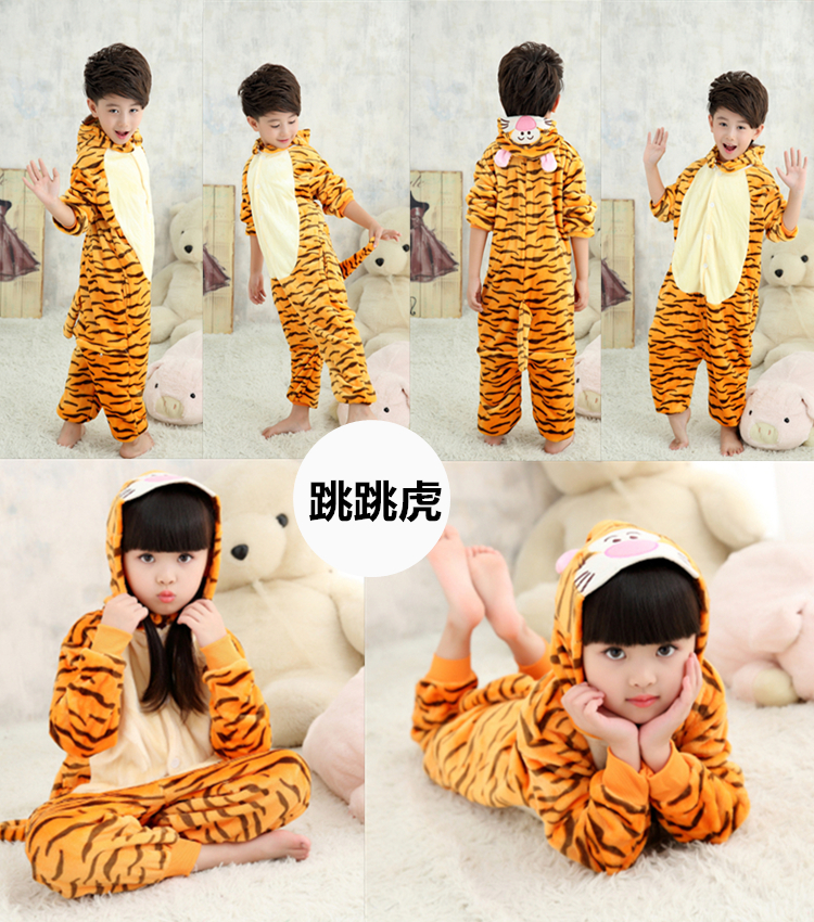 Bộ đồ ngủ một mảnh cho trẻ em mùa thu và mùa đông Chàng trai và cô gái hoạt hình dịch vụ nhà động vật bộ khủng long