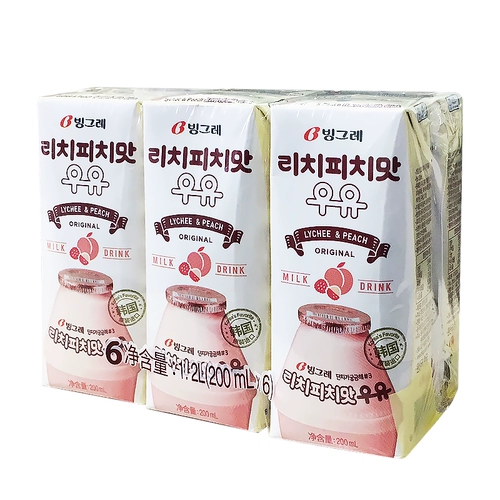 Bingeargi Lychee Peach Flastr Wrink Wrink 200 мл*6 коробок корейского импортного личи вкуса фруктовых напитков Дети Дети