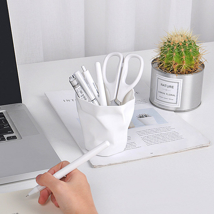 (zero to 100) white large capacity pleated pen holder containing box minimalist modern containing barrel pen barrel office