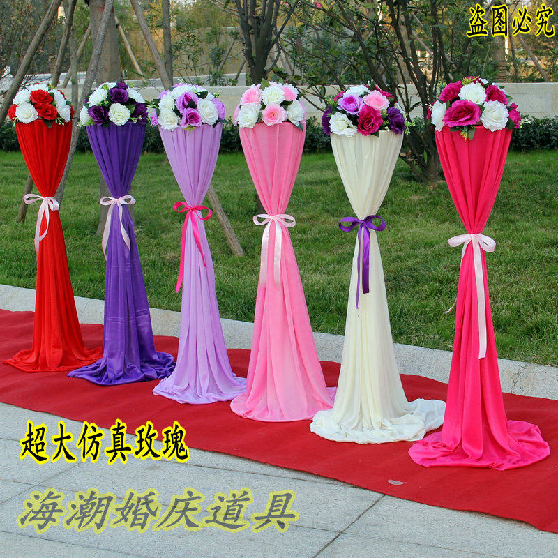 Wedding opening road guide flower basket Arch matching flower ball Wrought iron frame Wedding decoration flower column guide road simulation flower basket
