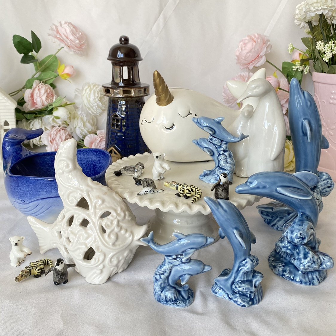 Simple Nordic American country home garden decoration craft gift decoration ceramic lighthouse decoration candle holder marine series - Taobao