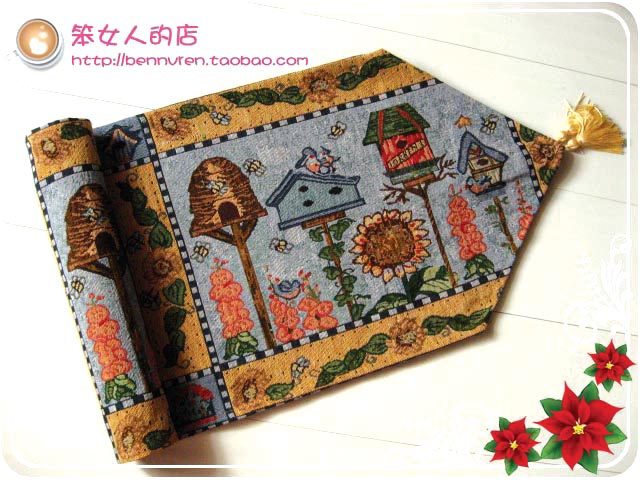 American country European style retro Mediterranean ins style table flag tablecloth tea mat small tree house length can be customized