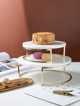 圆形双层大理石蛋糕托盘茶点架甜品台美食摄影摆台展示台婚庆摆件