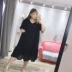 Fat fat Yingying size lớn dành cho nữ mẫu mùa hè 200 pounds Cô gái béo phiên bản Hàn Quốc đơn giản ngọt ngào đầm đen - váy đầm