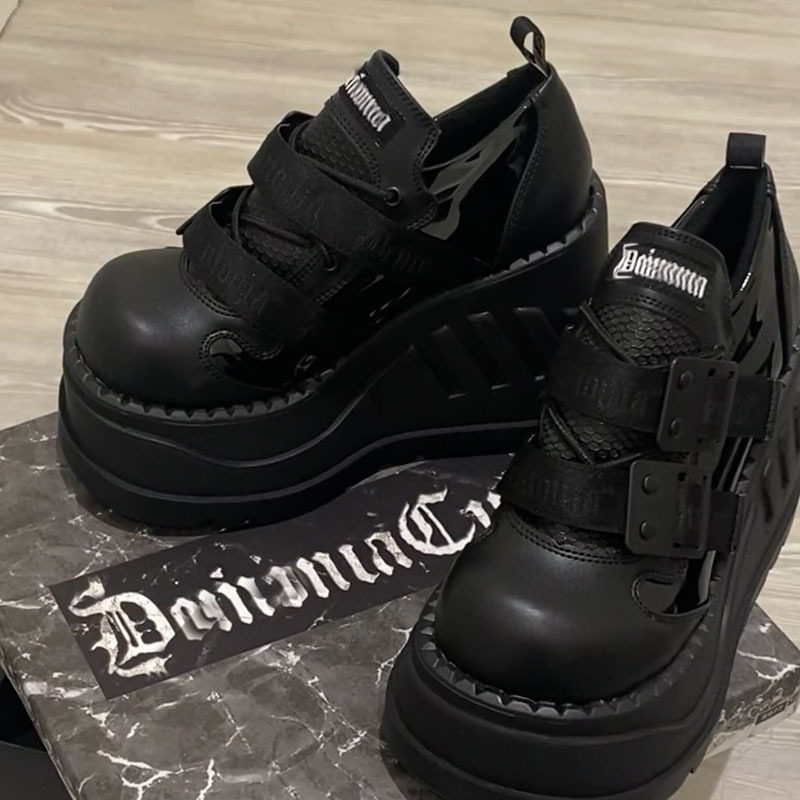 Demonia Style New Thick-Soled Shoes for Women, Punk Double-Buckle Gothic Platform Shoes, Height-Increasing Leather Shoes, Platform Loafers