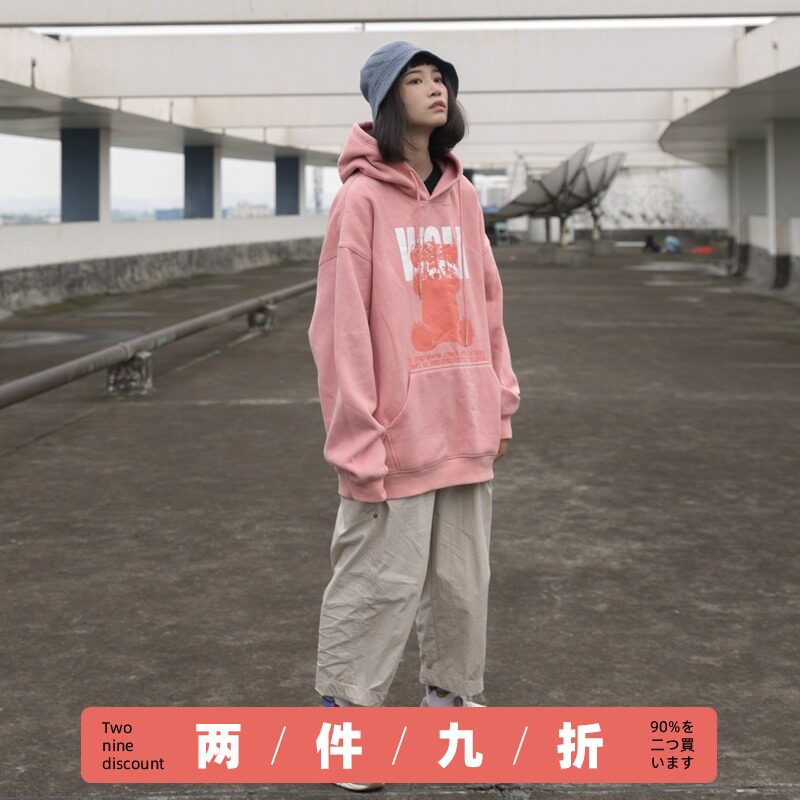 Tide three WOLA spring bear hooded sweater jacket male and female couples National tide brand loose lazy wind wild hoodie