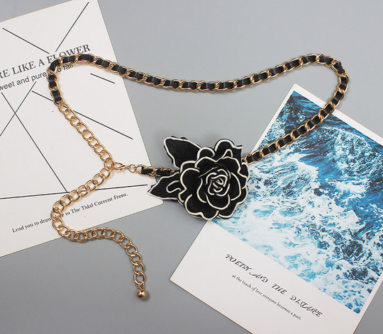 衣服配饰腰链复古西装腰带女珍珠链条花朵装饰腰饰ins潮皮带夏