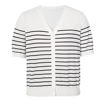 MM Mai Meng Shopping Malls 24th summer new white striped high-end lazy short-sleeved wool sweater 5F4131791