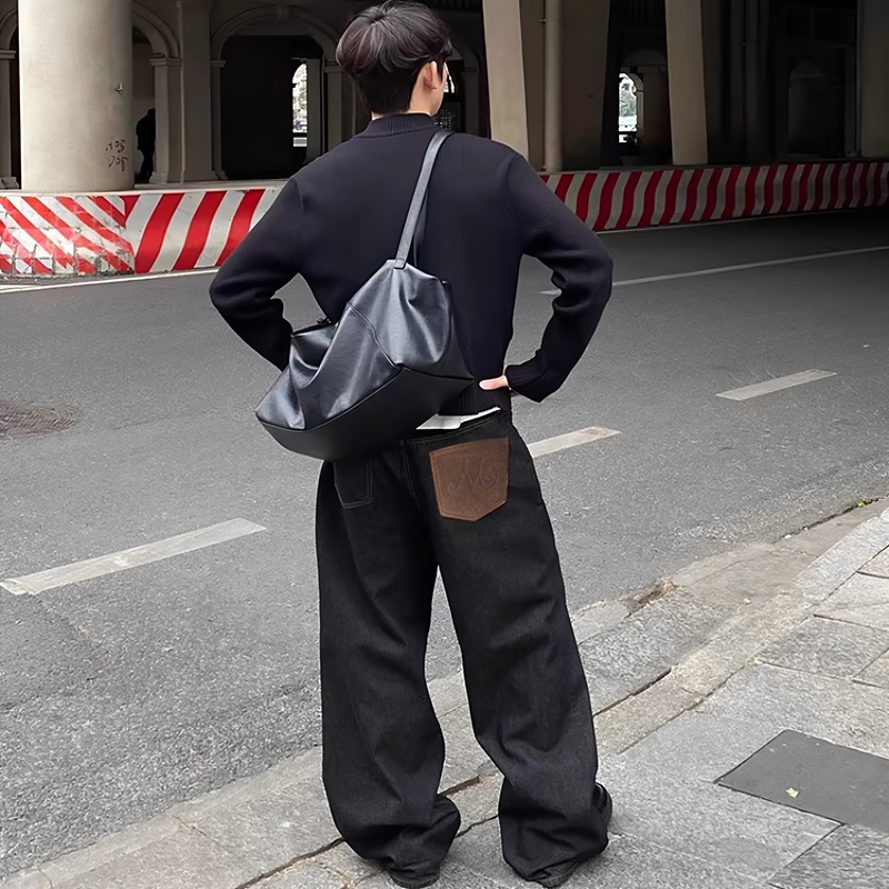 Nevrl8 Horsehair Genuine Leather Okayama Raw Denim 14.5 oz Straight A-Line Raw Color Jeans Baggy Pants