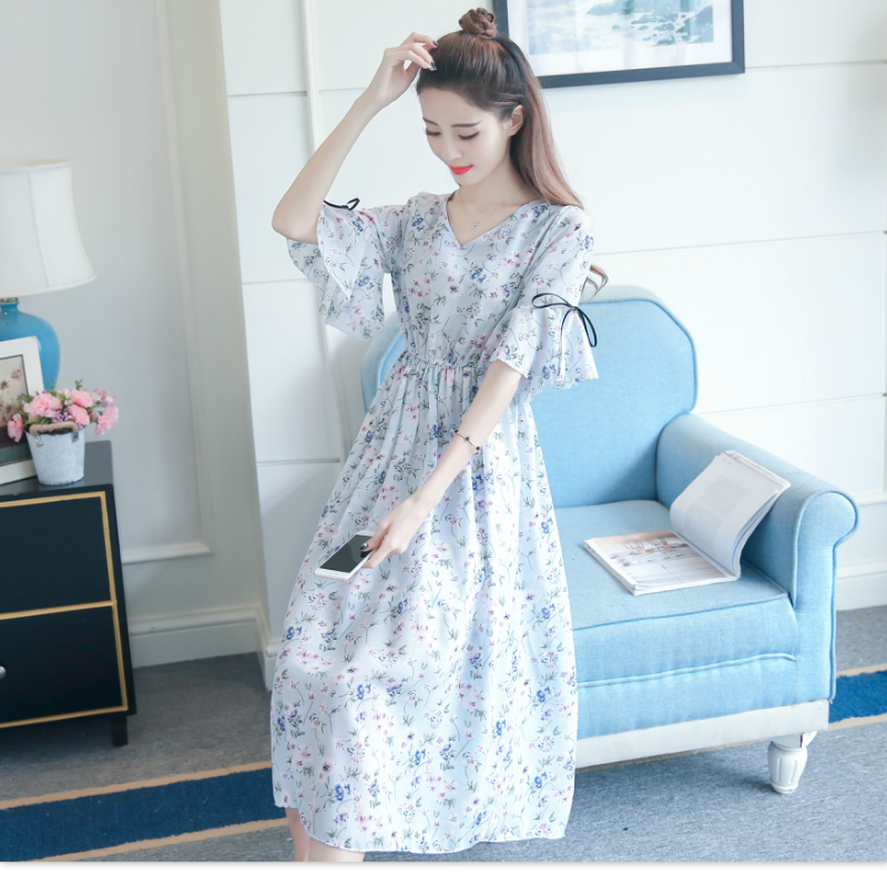 雪纺碎花连衣裙2018新款裙子女夏季学生中长