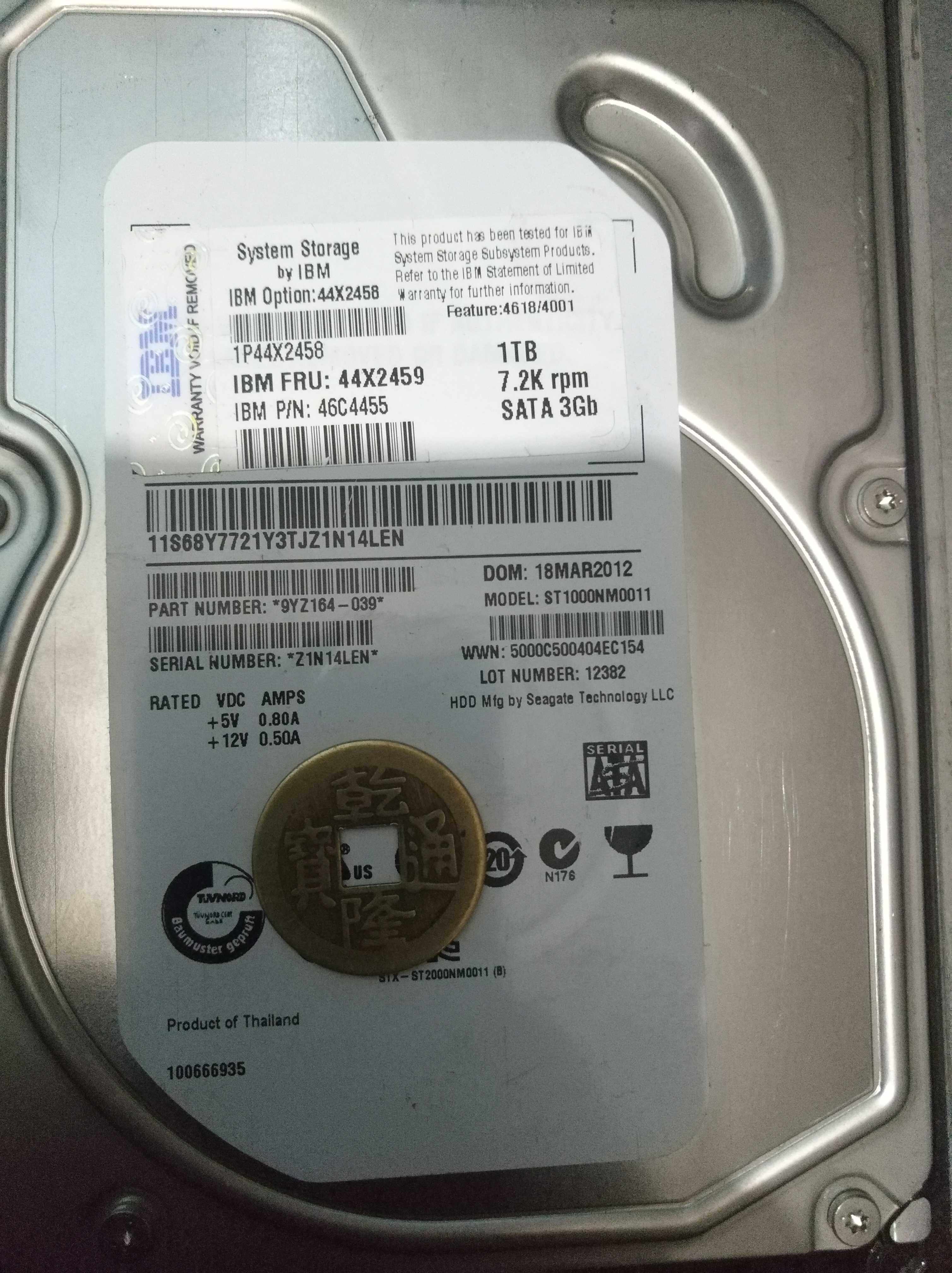 IBM 4618 DS4700 1TB 7 2K SATA-FC 3 5 44X2459 44X2458 hard disk