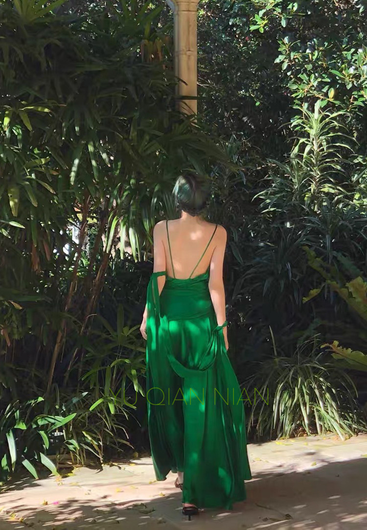 Atonement Green Skirt V-Neck Retro Thin Suspender Dress Vacation Backless Hollow Out Long Skirt Temperament Grace Formal Dress - AliExpress Atonement Green Skirt V-Neck Retro Thin Suspender Dress Vacation Backless Hollow Out Long Skirt Temperament Grace Formal Dress - AliExpress