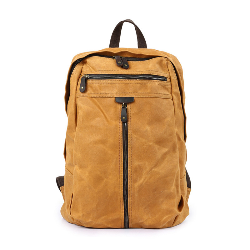 Qiguxi simple casual backpack schoolbag retro oil wax cloth outdoor backpack travel bag tide men and women computer bag