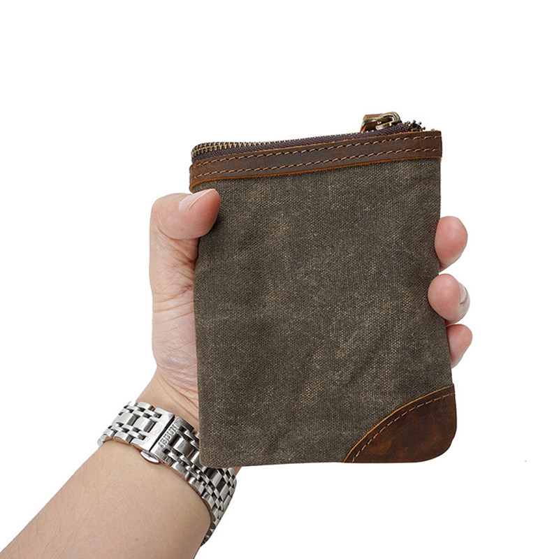 Chigu West New Day Ensemble Retro Men's Wallet Over Waxed Waterproof Canvas Multifunction Card Bag Short Money Clip Handmade 