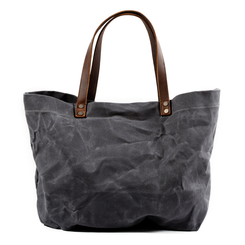 Chigusi simple men's and women's large-capacity handbags retro old oil wax canvas tote bag casual shopping bag