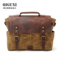 Qigusi men's new backpack business handbag waterproof tide shoulder bag retro canvas messenger bag computer bag