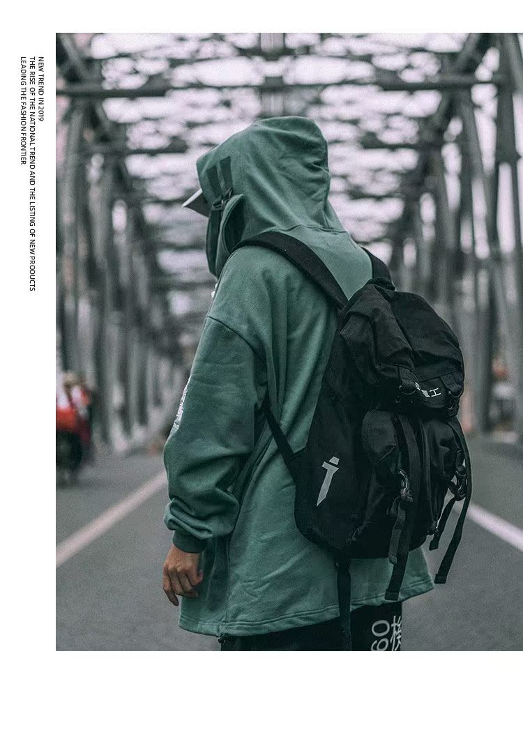 Guochao Jiye Cặp đôi công nghiệp nặng Ba lô Nam và nữ Túi du lịch nhiều túi Rucksack Street Túi đa năng - Ba lô balo laptop
