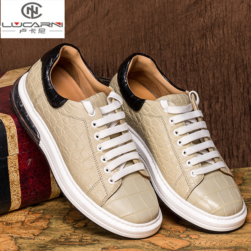 2021 new crocodile leather men's shoes spring and summer thick-soled color matching leather shoes sports and leisure leather air cushion shoes small white shoes