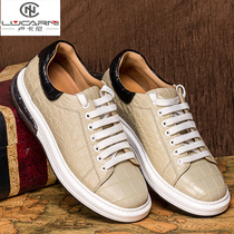 2021 New crocodile skin men shoes spring and summer thick soles spin - coated leather shoes sports leisure leather gasket shoes small white shoes