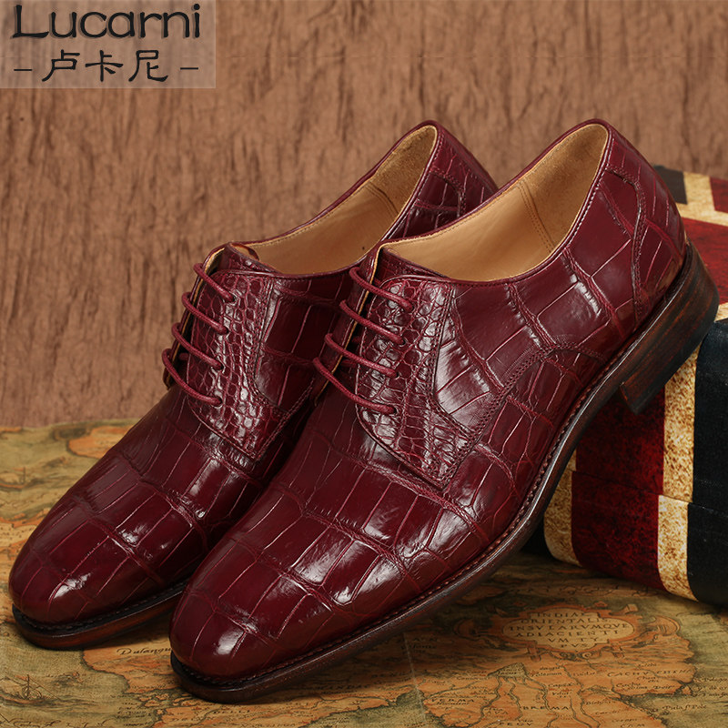 Goodyear men's shoes Bullock crocodile belly men's business formal leather shoes British single shoes custom shoes wine red