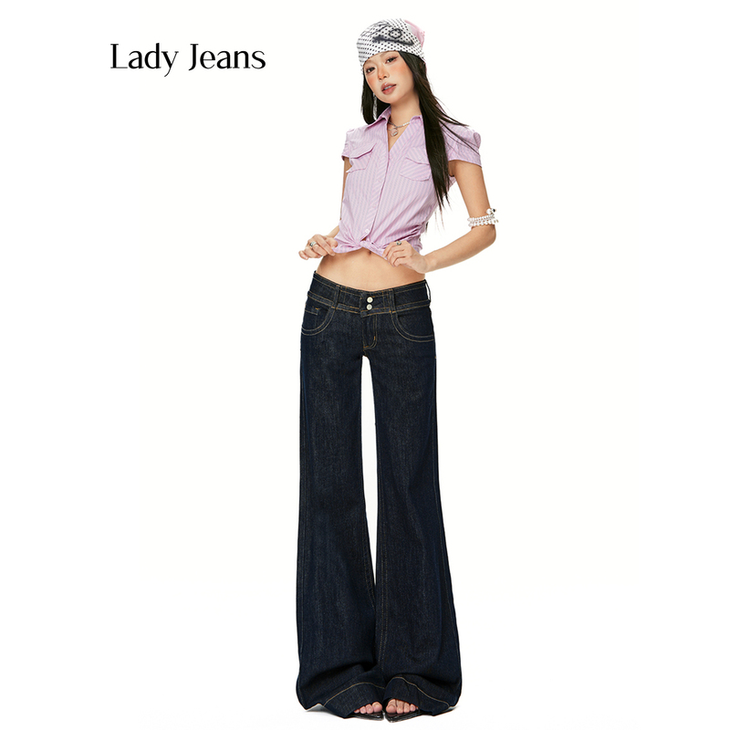 American Retro Low-Waist Non-Tight Flared Pants for Women 2026 New Style Dark Blue Versatile Slimming Denim Flared Pants