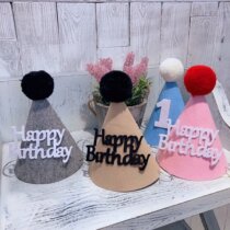 Korean retro ins felt birthday hat party photo props age peaked hat 100 days old dress up