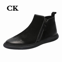 CK Fashion Short Boots Frosted Casual High Helps Mens Shoes Genuine Leather 100 Hitch Male Boots Chaudenie Hong Kong