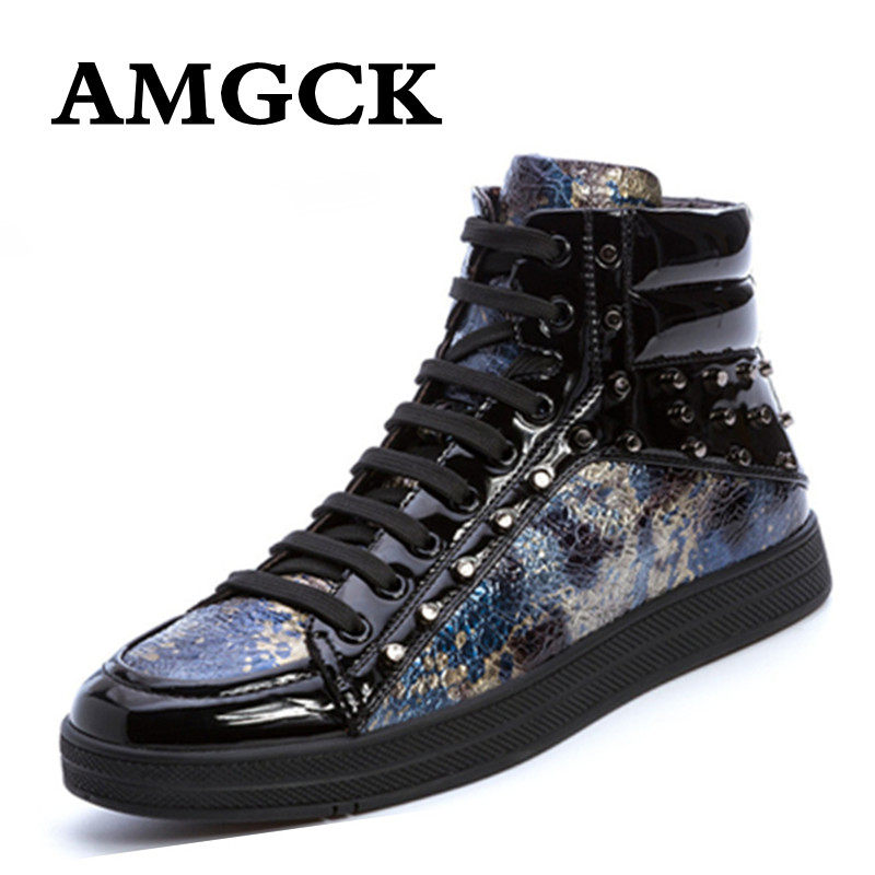  AMGCK Fashion men's boots genuine leather rivets Martin boots Leisure and warm high cylinder cotton shoes Men's wave Hong Kong