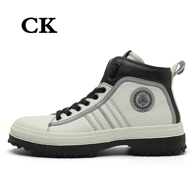 CK Men's trendy high cylinder shoes Inron genuine leather Martin boots Fashion casual leather boots Dudonie Hong Kong