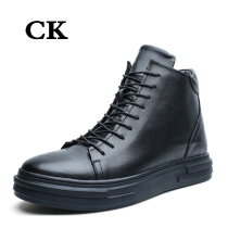 CK Genuine Leather Mens Boots Thick Bottom Round Head High Helps Mens Shoes Fashion Casual Boomer Boots Mens Dinner Hong Kong
