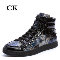CK Fashion Mens Boots Genuine Leather Rivets Martin Boots Warm Casual High Helps Cotton Shoes Mens Dinner Hong Kong