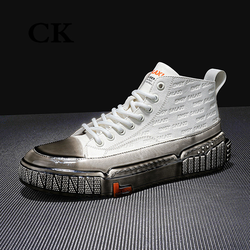 CK Fashion High Cylinder Board Shoes Genuine Leather Thick Bottom Men's Shoes 100 Hitch Comfort Casual Shoes Men's Dane Hong Kong