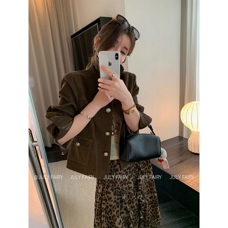 July Fairy Classic Korean Style Small Lapel Suede Waxed Leather Craft Autumn Short Jacket Versatile Casual Jacket July Fairy Classic Korean Style Small Lapel Suede Waxed Leather Craft Autumn Short Jacket Versatile Casual Jacket