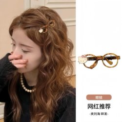 Korean-Style Dongdaemun cute Cartoon Kt Cat Glasses Hairpin Leopard Print Brown Bangs Side Hair Clip Hair Accessory