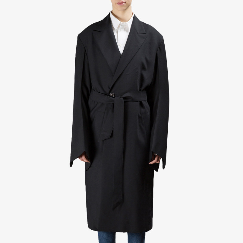 GAOSTUDIOS men's and women's loose-waisted large-profile long black wool coat off-shoulder wide-sleeved spring windbreaker