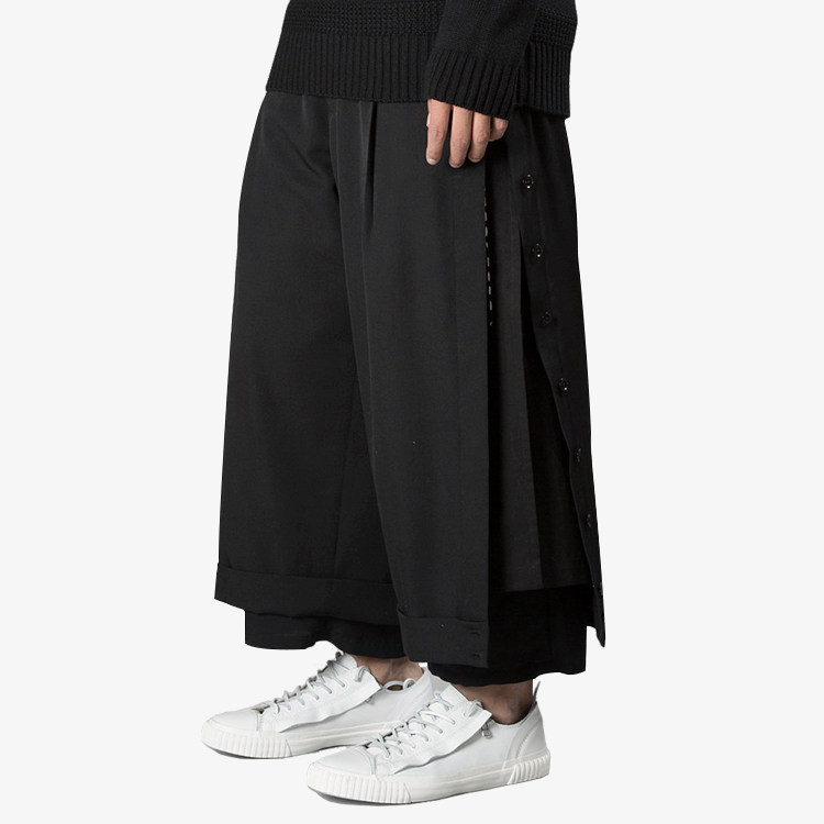 GAOSTUDIOS cropped wide-leg pants three layers deconstructed irregular row of buttoned trousers designer niche brand men