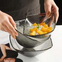 Phnom Penh transparent glass bowl home creative large fruit salad bowl Japanese dessert bowl Nordic Net red ins