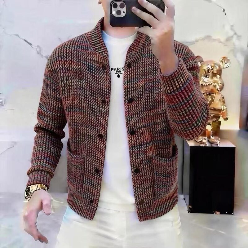Old Money Style Sweater Autumn and Winter Men's Fashion Outerwear Men's Knitwear Thick Warm Sweater Outerwear Jacket