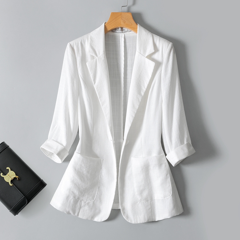 Thin Linen Blazer for Women, Short Jacket, 2026 Summer New Style, Casual Versatile Cotton-Linen Blazer, Plus Size Jacket