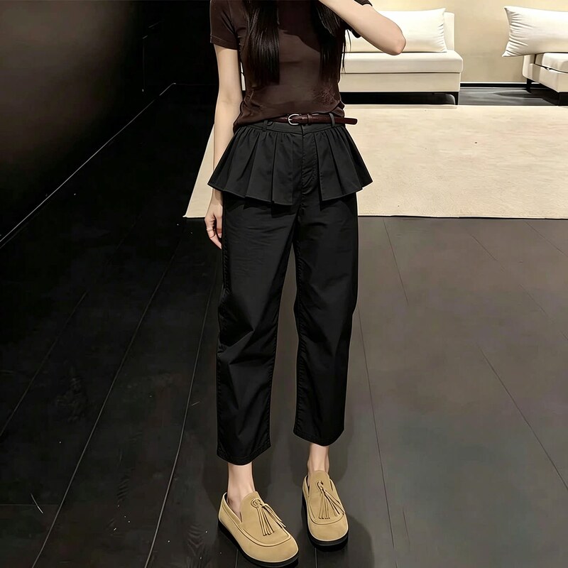 Black Faux Two-Piece Culottes for Women, 2026 Summer Trendy New Style, Petite High-Waisted, Age-Reducing, Versatile, Elegant Nine-Point Pants Black Faux Two-Piece Culottes for Women, 2026 Summer Trendy New Style, Petite High-Waisted, Age-Reducing, Versatile, Elegant Nine-Point Pants