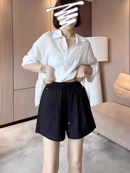 松紧腰休闲裤2025年夏季新款百搭显瘦黑色高腰遮胯显瘦女A字短裤