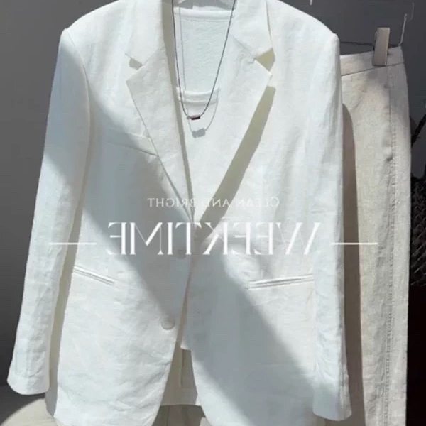 Amazing Product! Extremely Stunning! Minimalist Style White Linen Blazer for Women, 2026 Summer, High-End Outfit Blazer