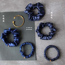Tibetan Blue Series midnight blue heavy silk Hairband hair rope mulberry silk high end handmade hair accessories custom